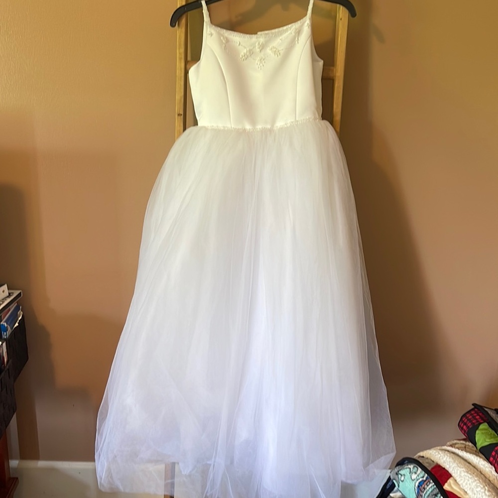 White flowers girl dress worn once.